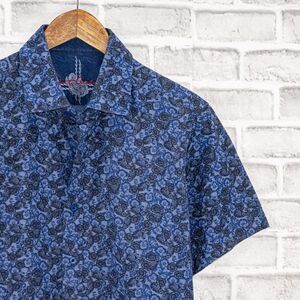Robert Graham Men's Short Sleeve Button down Shirt in Blue Floral Sz Small